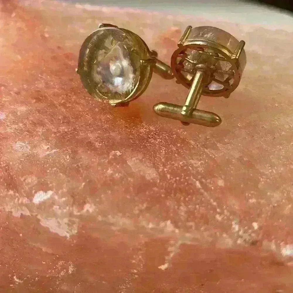 Vintage Oyster Shell and Pearl Encased in Acrylic Cuff Links